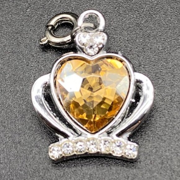 Jeweled Heart Rhinestone Crown Charm on Silver - Picture 6 of 12